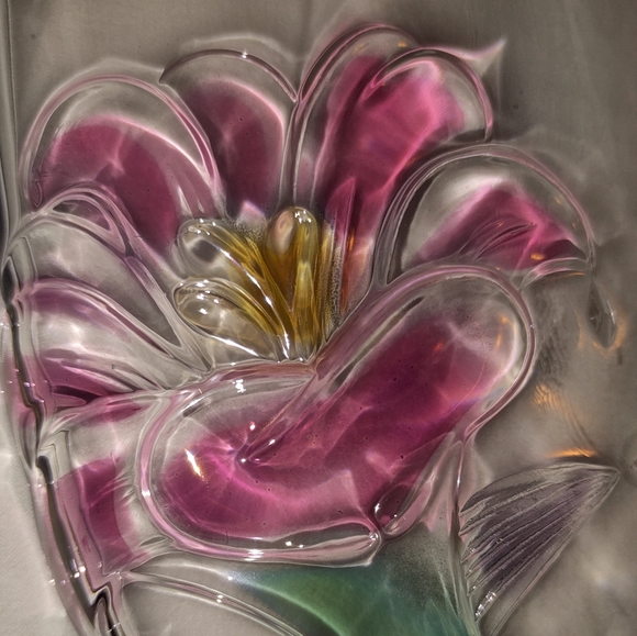 Vintage Crystal Clear Studio Nova 15in Platter STAR GAZER LILLIES  Hand Painted - Picture 3 of 3